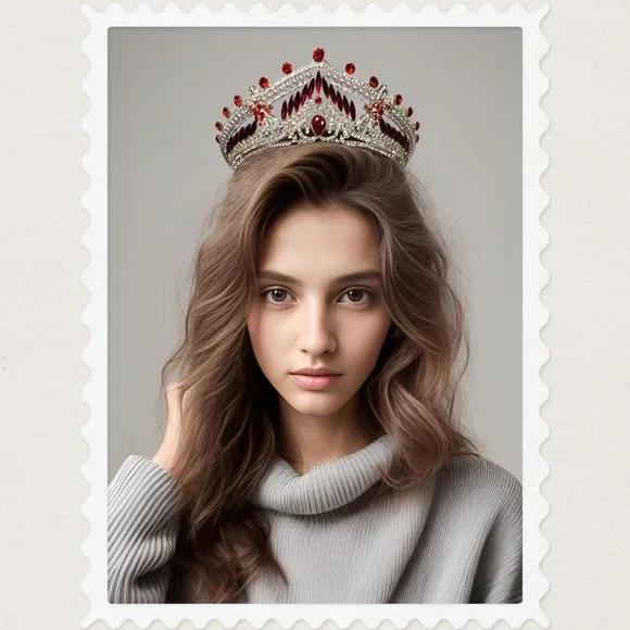 Elegant Gold Tiara for Ladies, Glamorous Crystal Red Crown, Hair Accessories - Picture 2 of 5